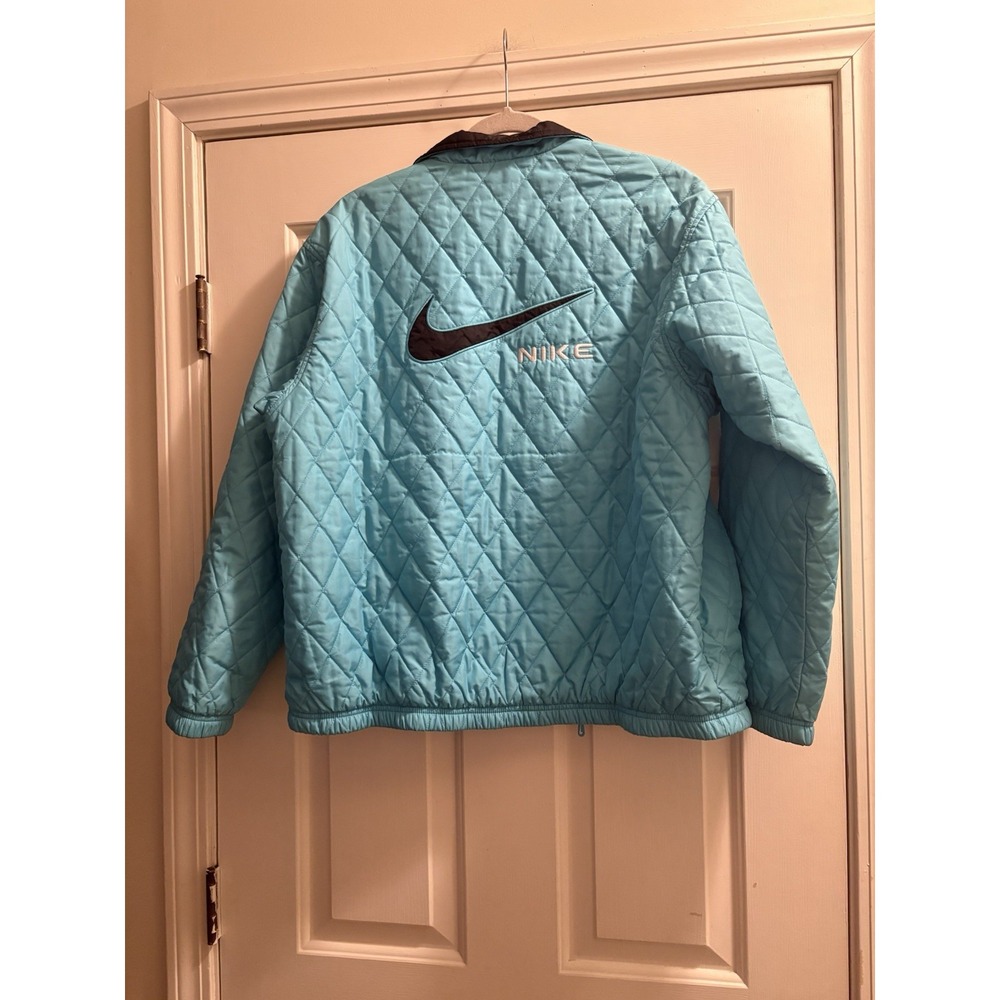 VINTAGE Y2K NIKE Quilted Zip-Up Bomber Jacket Aqua Blue Size Medium - Picture 9 of 11